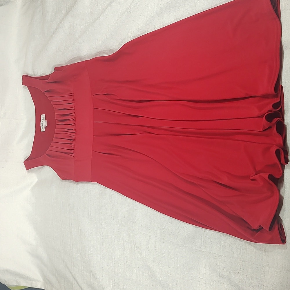 Joseph Ribkoff Red Empire Waist Plitted Chest Midi Dress Sleeveless Size 10
